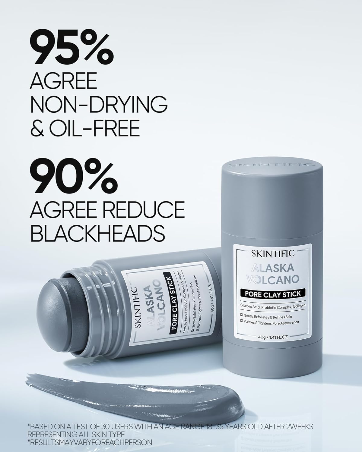 Deep Pore Cleansing Blackhead Remover Face Mask Stick, Mud Mask with Natural Alaska Volcano Clay, Gentle Exfoliating, Smoothing Skin, Non-Drying, Skincare Facial Mask