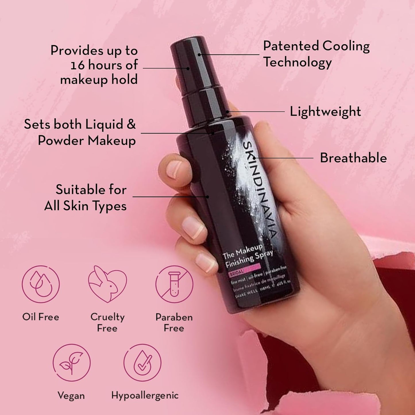 SKINDINAVIA The Makeup Finishing Spray, Bridal Makeup Setting Spray, All-Day Wear, Long-Lasting Up to 16+ Hours, Heat-Resistant & Waterproof, Wedding Day, Bridal Shower Gift, 2.0 Oz