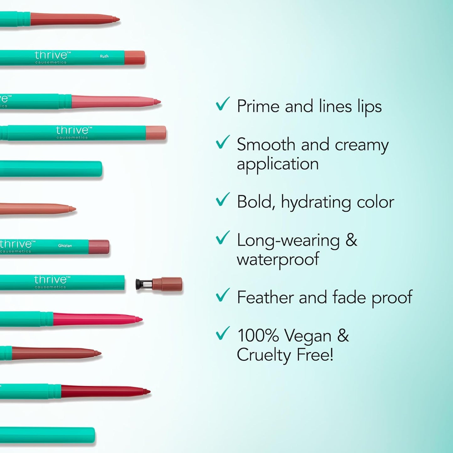 Thrive Causemetics Lip Filler Long-Wearing + Plumping Lip Liner, Shea Butter Hydrating Lip Plumper Retractable Lip Liner Pencil, Built In Sharpener, Vegan & Cruelty Free, Ebony (Fuchsia Pink)