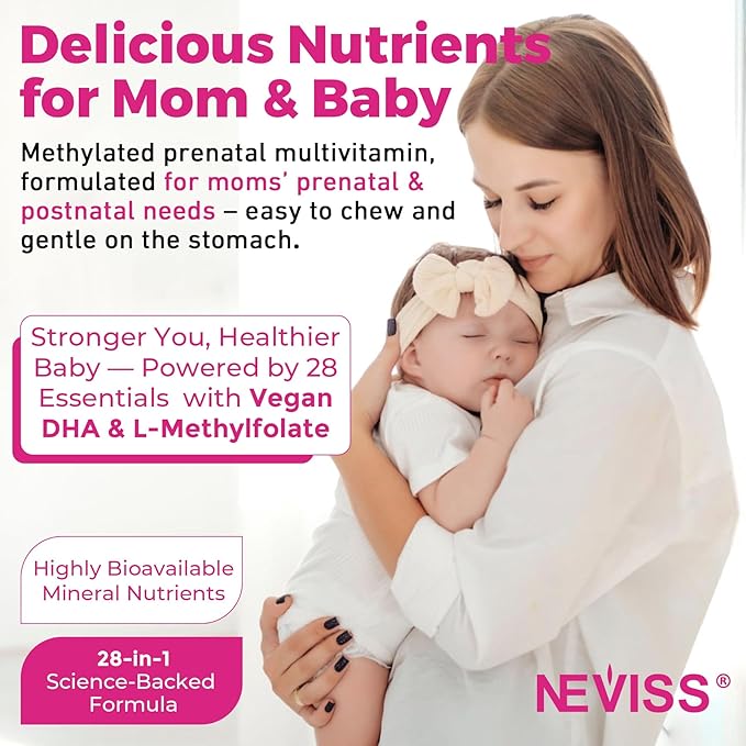 Prenatal Vitamins for Women Multivitamin Gummies w/ Methylfolate 1mg, Choline Omega-3(DHA+EPA) Iron, Postnatal Vitamins for Women Breastfeeding | Before,During & After Pregnancy,Sugar Free,Vegan,60Cts