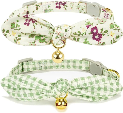 2 Pack Cotton Cat Collar, Removable Bowtie, Floral Pattern, Safety Breakaway by Petiry