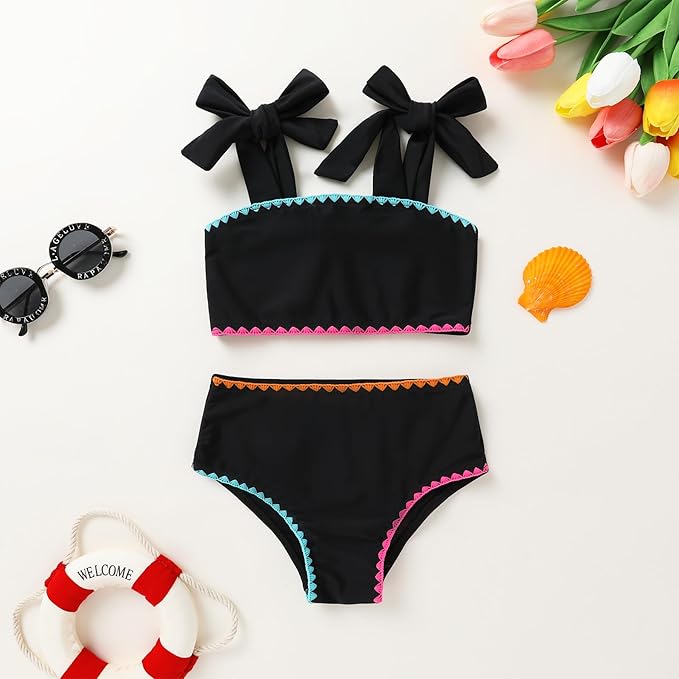 YOUNGER TREE Toddler Girls Two Pieces Swimsuit Color Block Stripe Swimwear Summer Beach Bathing Suit 18M-5T