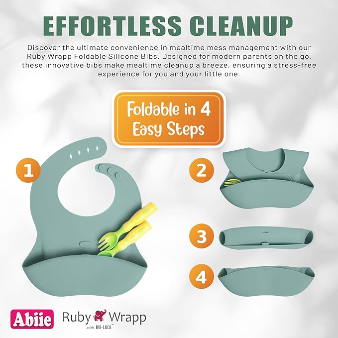 Abiie Ruby Wrapp Silicone Bibs for Babies with Front Pocket - Waterproof Bib - Stain Resistant - Silicone Toddler Bibs