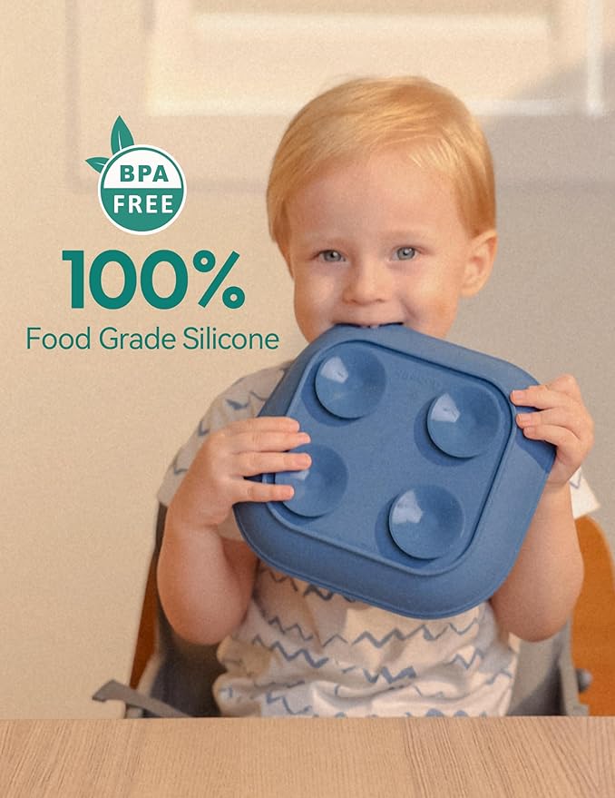 BABELIO Suction Plates for Baby and Toddler, 100% Food Grade Silicone, BPA Free, Dishwasher & Microwave Safe, with 4 Suction Cups, Stackable, 3 Pack