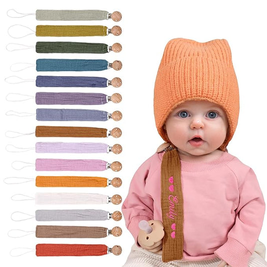 Personalized Bohemian Pacifier Clip Embroidered with Name is The Perfect Newborn Gift Made from eco-Friendly Bamboo! (Caramel)