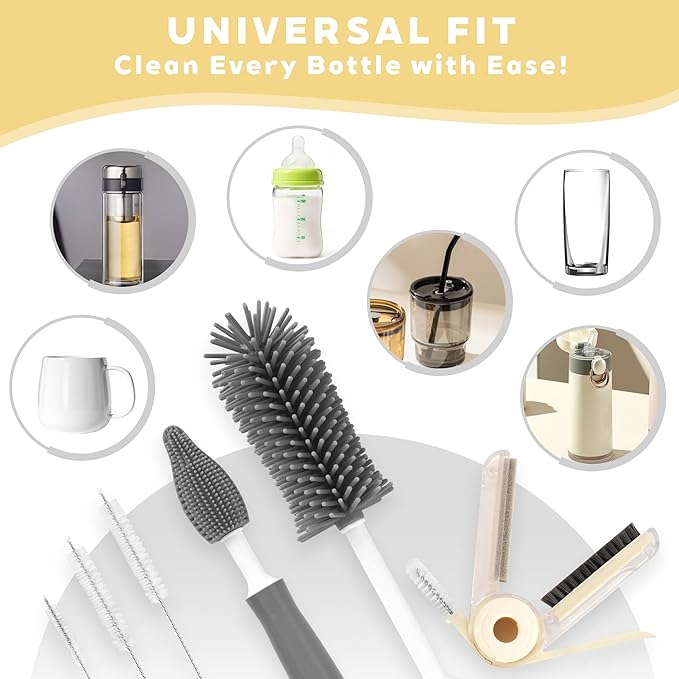 Sosmar 6 Pack Water Bottle Cleaner, Stanley Cup Cleaner Brush Kit with Long Silicone Bottle Brush, 3 Size Straw Cleaner Brush, 4 in 1 Bottle Gap Cleaner for Tumbler, Sports Water Bottle