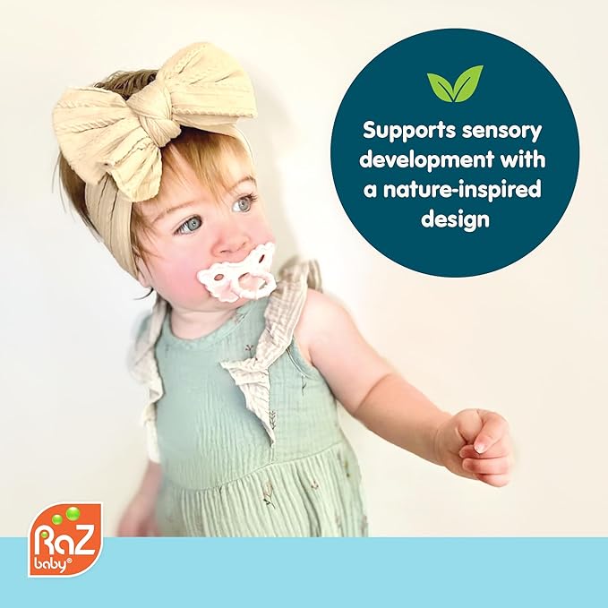 RaZbaby Bunny RaZbuddy w/RaZberry Teething Relief Pacifier – Soothes Sore Gums w/Nature-Inspired Texture, 100% BPA-Free Silicone Teether, Detachable Stuffed Animal – 3 Months+ Teether, Coconut