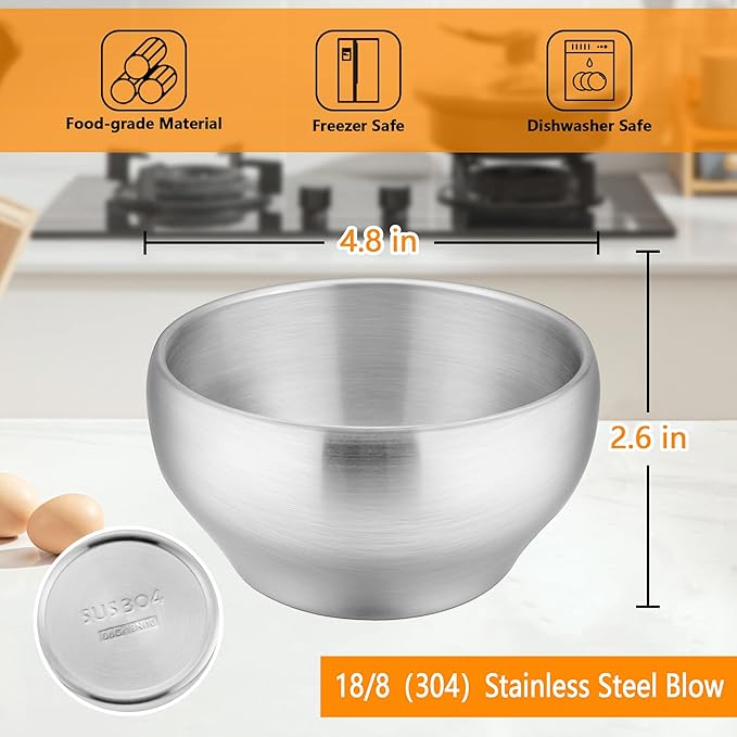 LIANYU Stainless Steel Bowls for Kids, 4 Pack Toddler Bowls 12oz, Double-walled Insulated Metal, Baby Children Feeding Dinnerware, Dishwasher Safe & Non Toxic