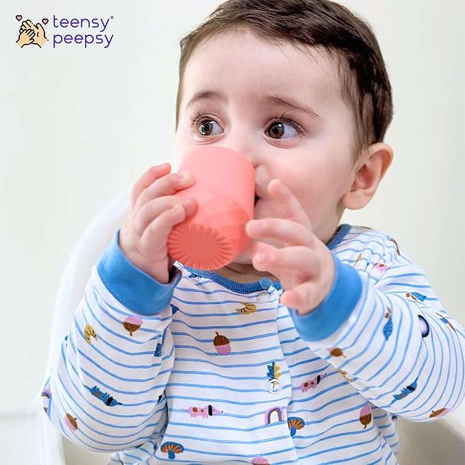 2 Pack Tiny Cup for 4+ Months | Silicone Baby Cups 6-12 Months, Infant Training Open Cup for Baby Led Weaning Supplies, 2oz (Pink Porcelain)