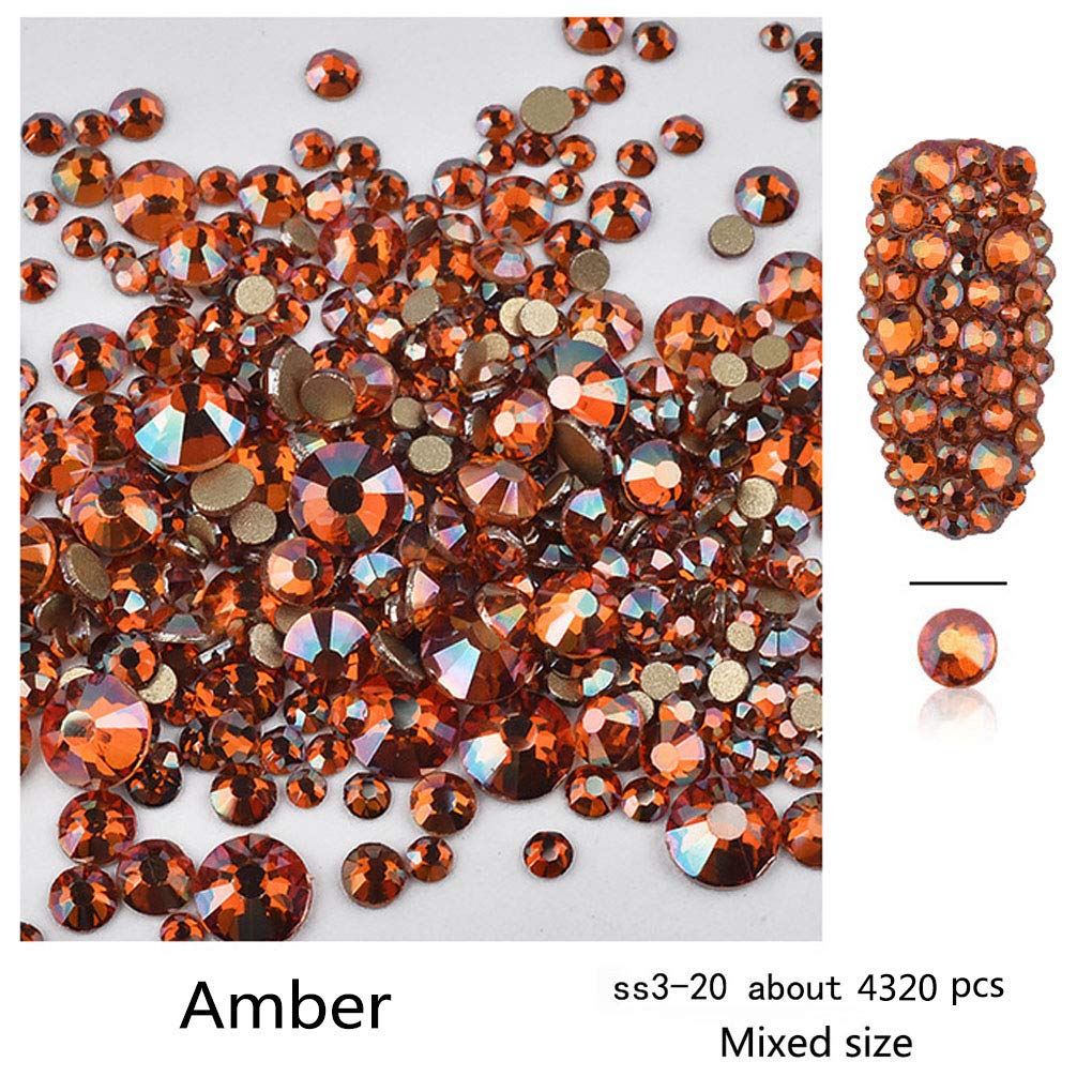 Rhinestones flat back gems round DIY decorative Nail Face and apparel accessories ss3-20 mix size(4320pcs amber)