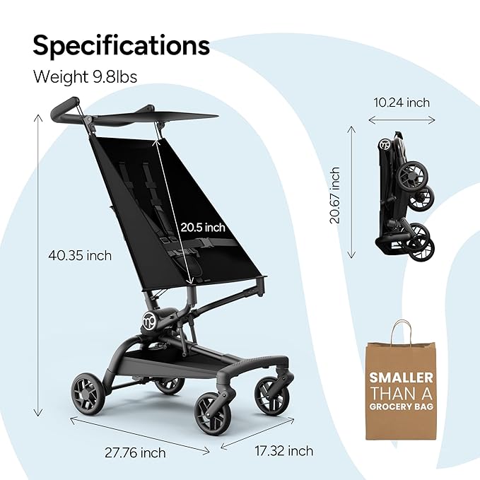 Mompush Jeto Lightweight Travel Stroller – 9.8 lbs Ultra-Compact, One-Hand Fold, Airplane Cabin Approved, All-Terrain Wheels, Smooth Ride for Toddlers, Perfect for Travel & Daily Use