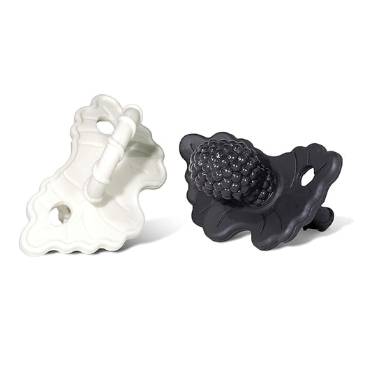 RaZbaby RaZberry Silicone Teether Pacifier – Teething Relief for Infants, Food-Grade, BPA-Free, Hands-Free, Natural Berrybumps Fruit Texture for Sensory Development, Freezable, 2-Pack - Black & White