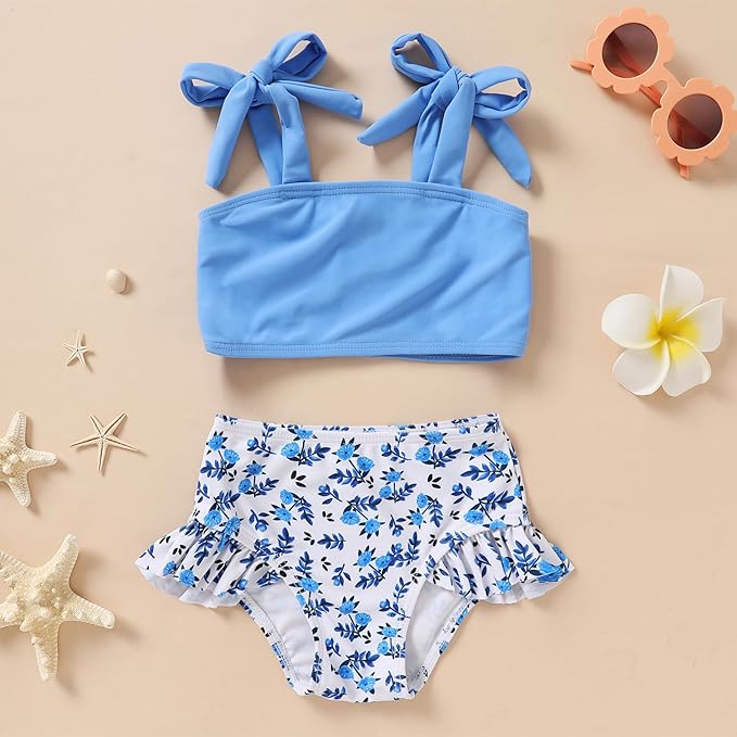 YOUNGER TREE Toddler Girls Two Pieces Swimsuit Color Block Stripe Swimwear Summer Beach Bathing Suit 18M-5T