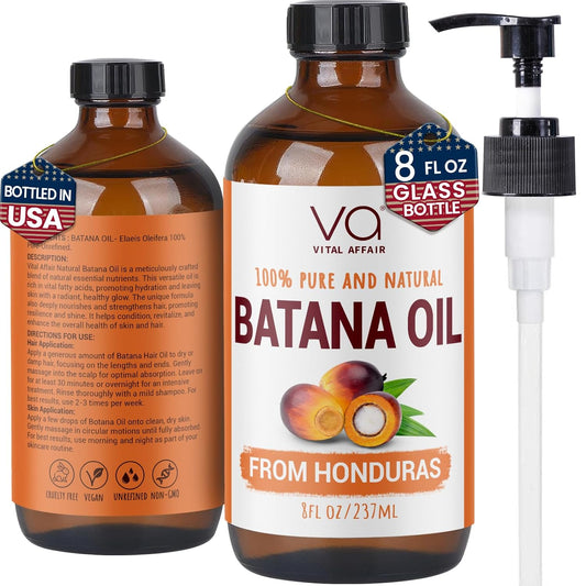 Batana Oil For Hair Growth-100% Raw Batana Oil From Honduras-Glass Bottle-Skin Hair Oil Rich In Essential Nutrients-Batana Hair Oil For Women & Men-For Strong & Shiny Hair-8 FlOz