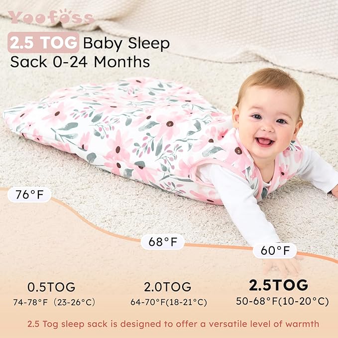 Yoofoss Baby Sleep Sack 18-24 Months, TOG 2.5 Baby Wearable Blanket with 2-Way Zipper, 100% Organic Cotton Fabric Winter Newborn Sleeping Sack, Warm Soft Comfy(X-Large)