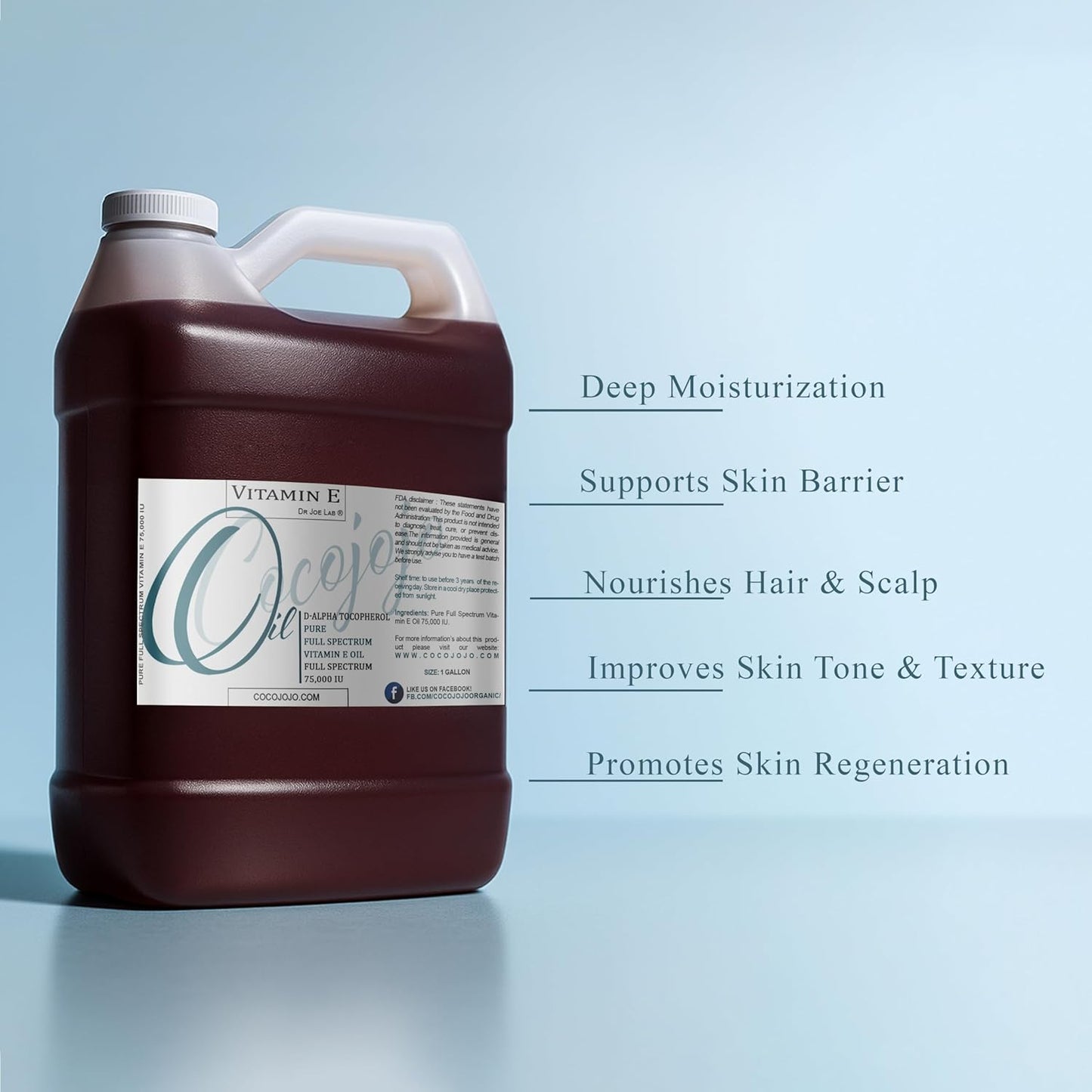 Vitamin E Oil - Pure & Undiluted, Full Spectrum, Alpha Tocopherol, 75,000 IU - 1 Gallon - for Skin, Hair, Nails, Body Care Hydrating Rejuvenating Skin Oil