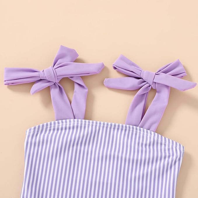 Happy Town Toddler Swimsuit Girl Solid Color Stripe One-Piece Baby Bathing Suits