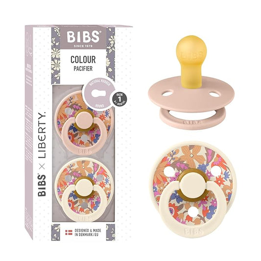 BIBS Colour Liberty Soother 2-Pack, BPA Free Dummy Pacifier, Round Nipple. Natural Rubber Latex, Made in Denmark, Size 1 (0-6 Months), June Blossom Blush Mix