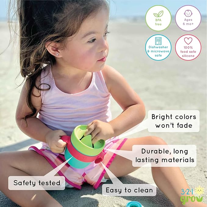 Easy Learn Drink and Snack Set – Baby + Toddler Silicone Learning Cup & Snack Set, Training Cup for Straw and Open Cup Independence – Dishwasher Safe (Grape)