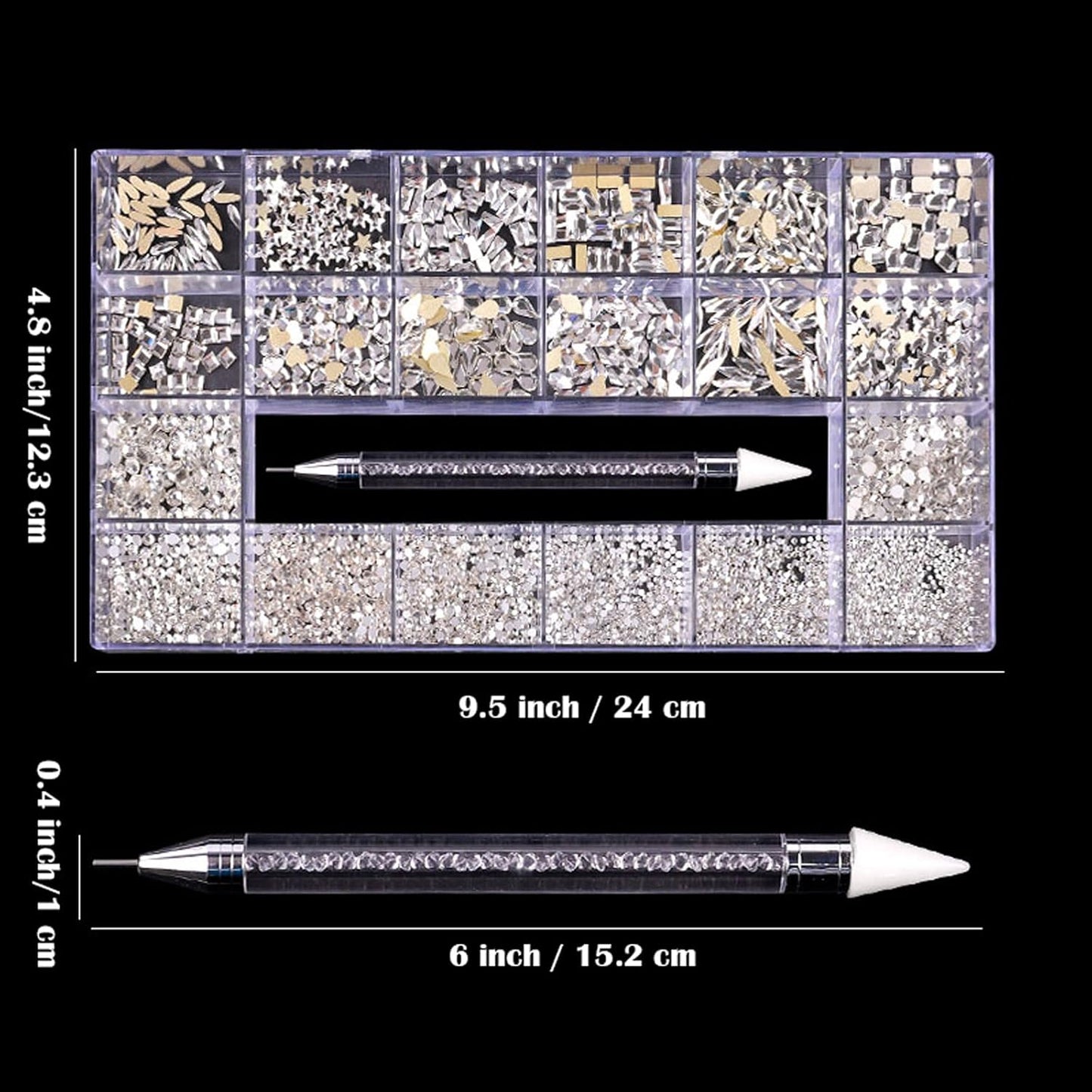 Nail Art Rhinestones, Nail Gems and Rhinestones Kit with Wax Pencil Flatback AB Rhinestones for Nails, Crafts, Makeup, Face, Clothes, Shoes