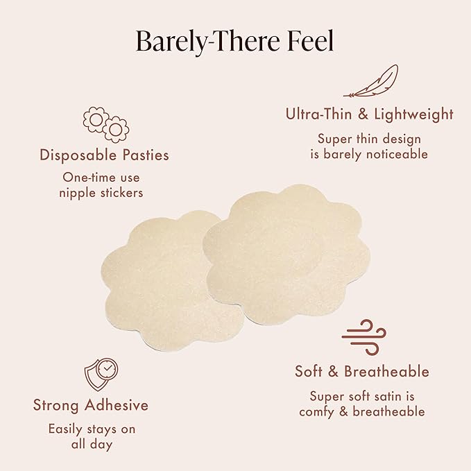 40 Pieces Satin Nipple Pasties - Hypoallergenic, Disposable, Adhesive Breast Pasties - Nude Nipple Covers No-Show