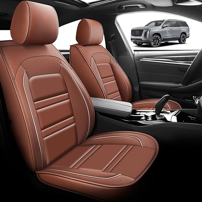 Seat Cover for Cadillac Escalade 2000-2025 | Car Seat Covers Front Seats, Waterproof Seat Protectors, Automotive Front Seat Covers (Front Seat, Coffee)