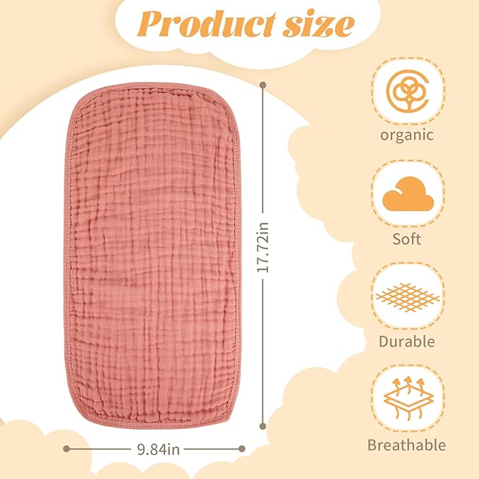 Baby Burp Cloth 100% Cotton Newborn Cotton Muslin Burp Cloth 10x20 inches (White & Pink 6 Pieces)