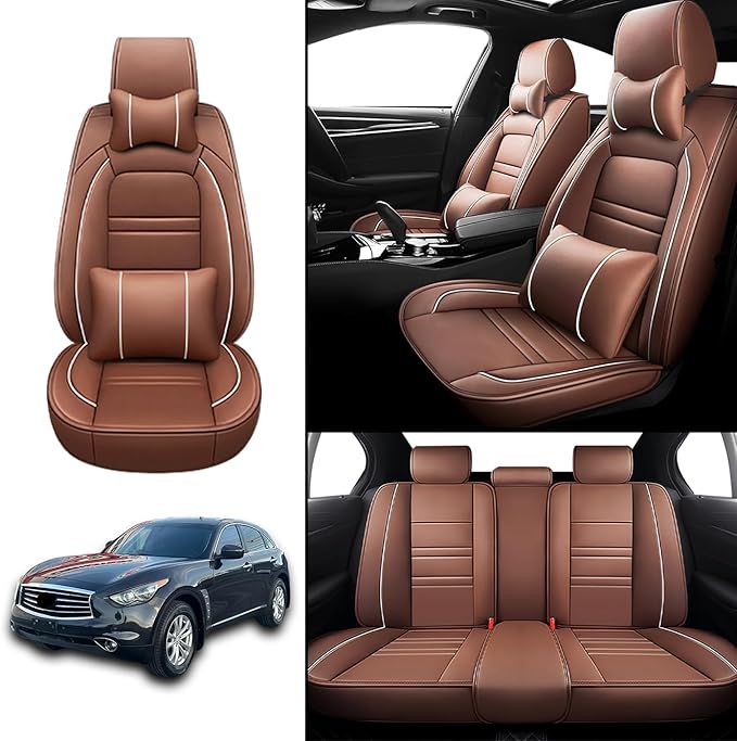 Car Seat Covers for Infiniti fx35 2003-2012 | 5-Seats Seat Covers, Waterproof Seat Protectors, Automotive Seat Covers (Full Set with Pillow,Coffee)