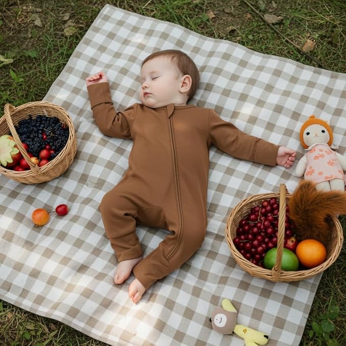 PATPAT Baby Footie Romper with Mittens for Boy and Girl, Anti-Slip & 2-Way Zipper, Long Sleeve, Viscose from Bamboo, Outfit