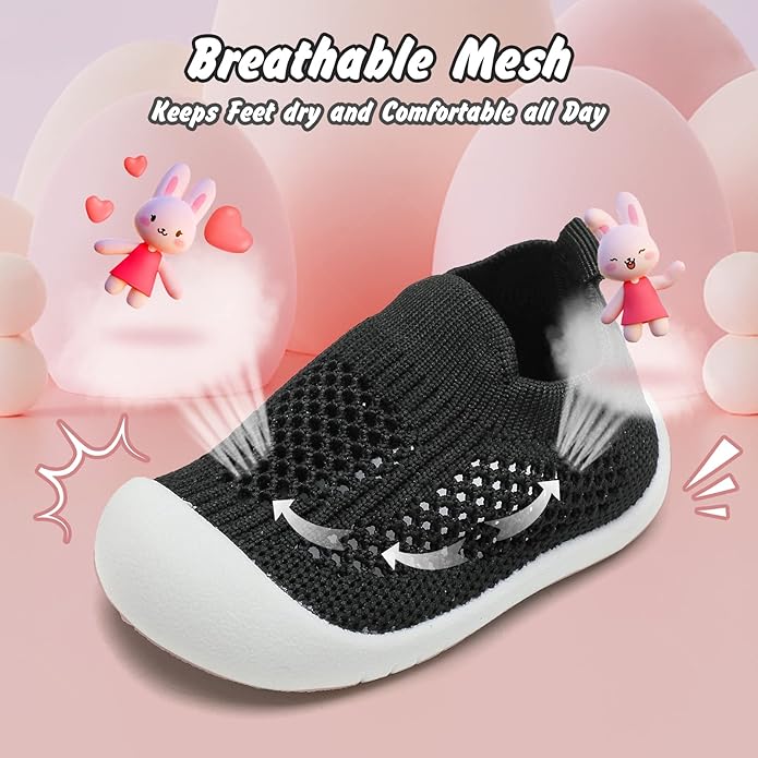 Baby Walking Shoes Toddler Girl Boy Soft Sole Breathable Cotton Canvas Shoes Infant Lightweight Non-Slip Safer Slip-on First Walkers Shoes Casual Tennis Wide Sneakers Rubber Soles Running Outdoor