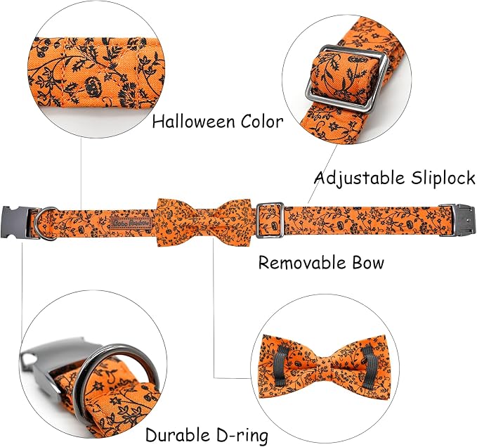 Halloween Dog Collar, Pet Collars Dog Bow Pumpkin Cute Cotton Dogs Collar Girl - Image 2