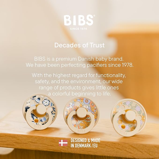 BIBS Colour Liberty Soother 2-Pack, BPA Free Dummy Pacifier, Round Nipple. Natural Rubber Latex, Made in Denmark, Size 2 (6-18 Months), June Blossom Vanilla Hush Mix