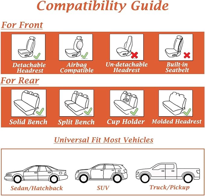 Coverado Seat Covers, Car Seat Covers Front Seats, Car Seat Cover, Car Seat Protector Waterproof, Car Seat Cushion Nappa Leather, Brwon Seat Covers Carseat Cover Universal Fit for Most Cars