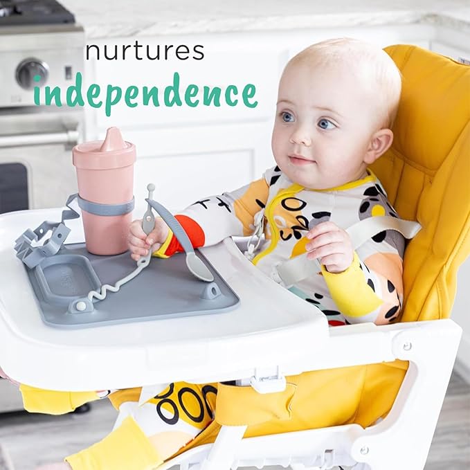 Busy Baby Bottle Bungee - Sippy Cup Strap - Keeps Bottles and Sippy Cups Off The Floor - Food Grade Silicone - Dishwasher Safe (Spearmint)