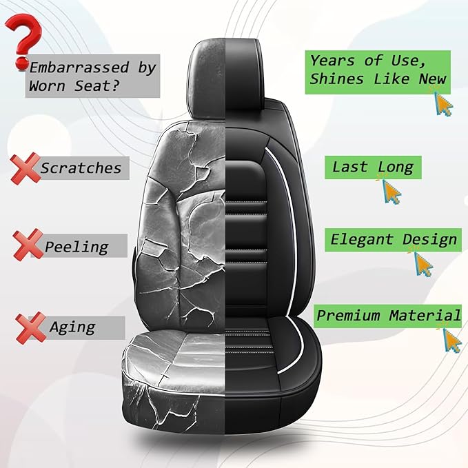 Seat Covers for Nissan Car Xterra 2000-2015 | 5-Seats Leather Seat Covers, Easy to Install Automotive Seat Covers Full Set (Full Set, Black&White Line)