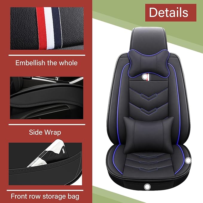 Leather Car Seat Covers Fit for LR Range Rover 2022-2025, 5 Seater Waterproof and Wear-Resistant Seat Cover Interior Accessories(Full Set with Pillow,Black&Blue)