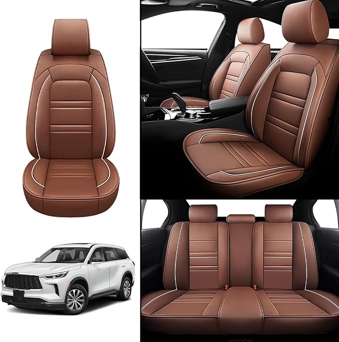 Seat Covers for Infiniti qx60 2014-2025 | 5-Seats Leather Seat Covers, Easy to Install Automotive Seat Covers Full Set (Full Set, Coffee)