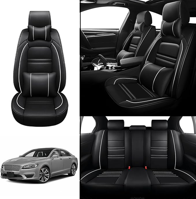 Car Seat Covers for Lincoln mkz 2011-2020 | 5-Seats Seat Covers, Waterproof Seat Protectors, Automotive Seat Covers (Full Set with Pillow,Black&White Line)