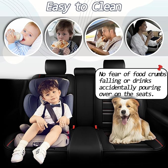 Car Seat Covers for Chevy Silverado 2007-2025 | 5-Seats Seat Covers, Waterproof Seat Protectors, Automotive Seat Covers (Full Set with Pillow,Black&Red Line)