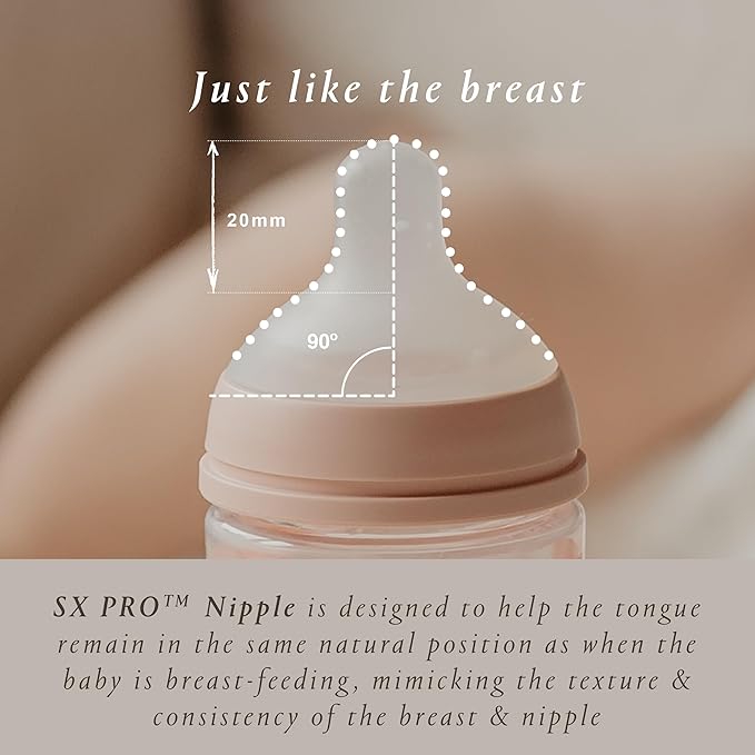 Suavinex Bonhomia Glass Baby Bottle with SX PRO Silicone Nipple, Anti Colic Baby Bottles, Baby Bottles for Breastfed Babies, Slow Flow, 0mo, 4oz, Pink