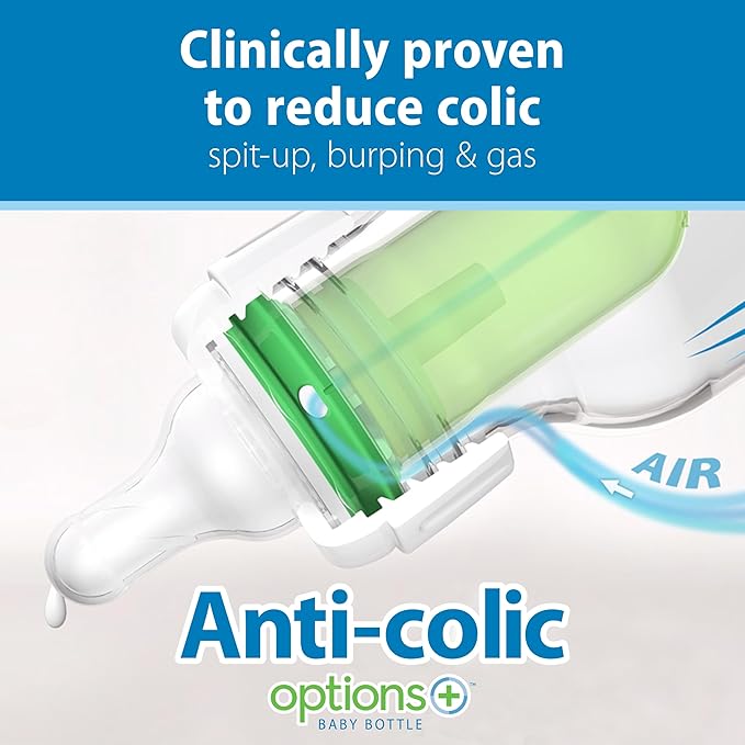Dr. Brown's Natural Flow Anti-Colic Options+ Narrow Baby Bottle, 4 oz/120 mL, with Level 1 Slow Flow Nipple, Pink, 0m+, 4 Pack