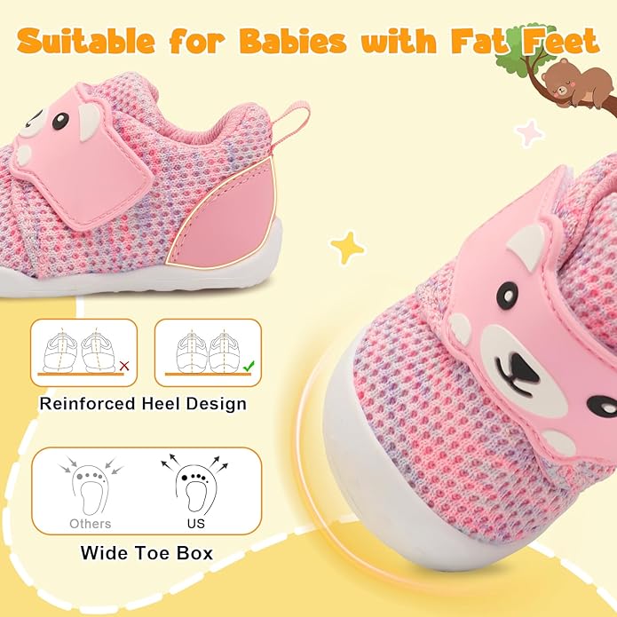 FEETCITY Baby Walking Shoes Wide Baby Shoes Boys Girls Infant Sneakers Crib Shoes Breathable Toddler Barefoot Shoes Slip On Shoes