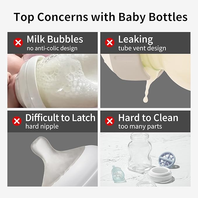 Thyseed Glass Natural Anti-Colic Baby Bottles | Newborn Breast Like Nursing Bottle for Breastfed Babies with Nipple (2+ Months), 8 Ounce, 1 Pack