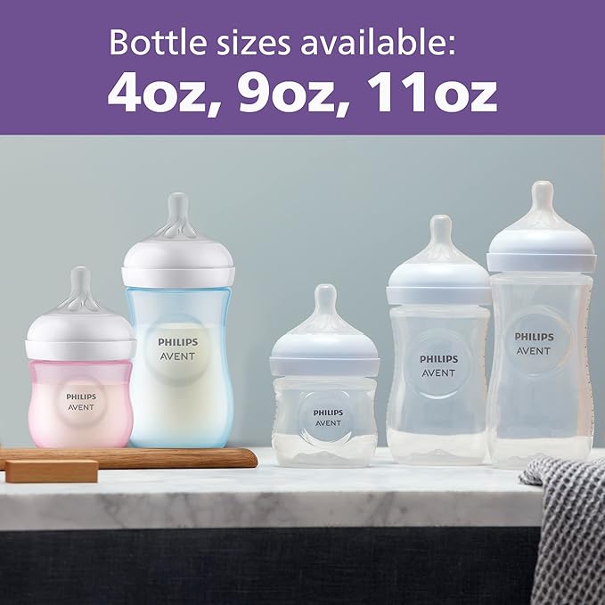 Philips Avent Natural Baby Bottle with Natural Response Nipple (Medium Flow,Flow 3), 9oz, SCY903/01