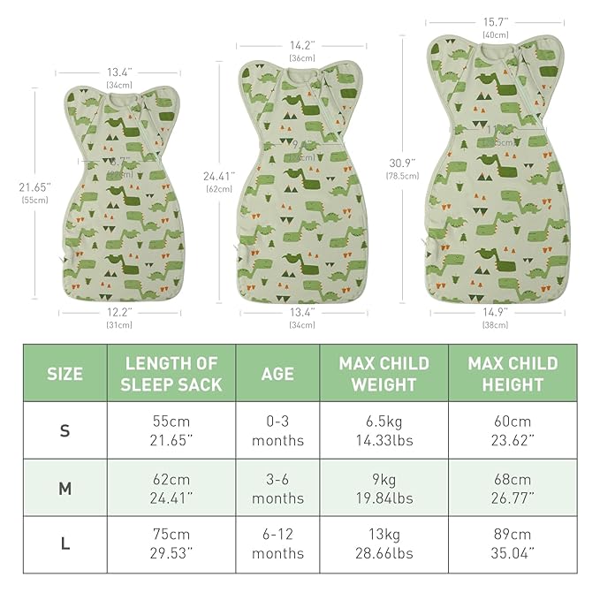 Premium Soft Cotton Swaddle Blanket Sleep Sack Arms Up 2 Packs 6-12 Months, Hands Up 3-Way Transitions to Arms-Free Wearable Sleeping Sack Bag for Babies Boys Girls Snug Fit Calms Startle Reflex