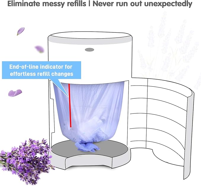 Diaper Pail Refill Bags Compatible With Dekor Plus Diaper Pail, Extra 30% Length, Lavender Scent, 10 Pack