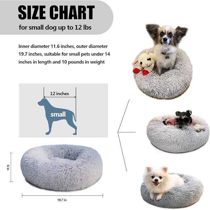 Calming Donut Dogs Beds for Small Dogs Washable, 19inch Fluffy Round Puppy Bed - Image 5