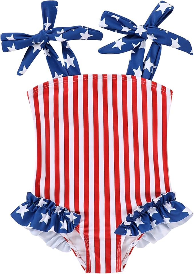 Happy Town Toddler Swimsuit Girl Solid Color Stripe One-Piece Baby Bathing Suits