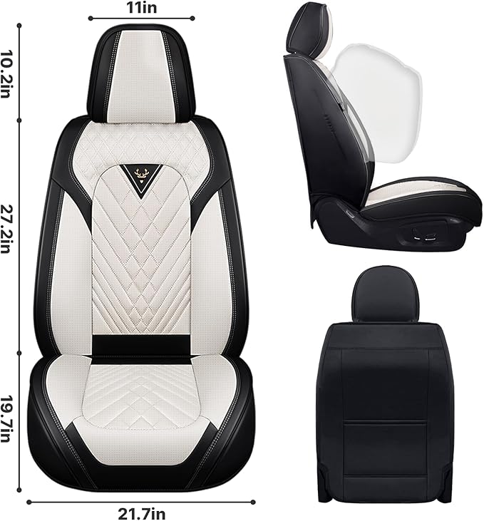 Car Seat Covers,Waterproof Faux Leather Automotive Comfortable Seat Covers Full Set for Cars SUV Truck Sedan,Universal Anti-Slip Seat Protector Breathable Seat Cover (2 Seat,Black&White)