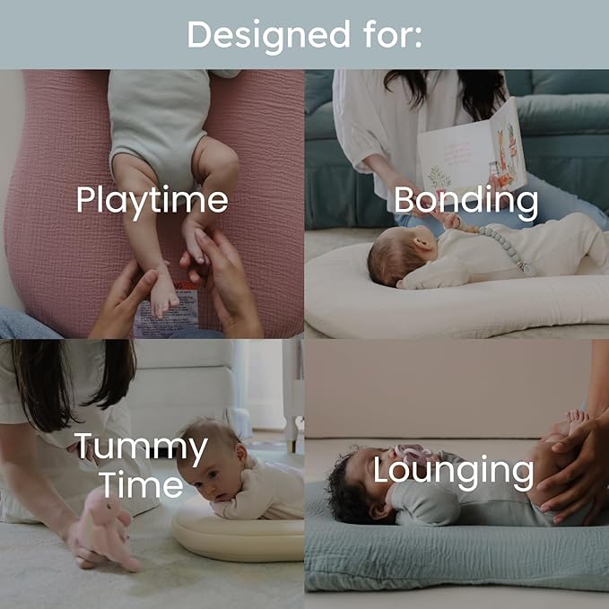 Snuggle Me® Baby Lounger Curve (0-6 Months) - Premium Organic Cotton with Foam Core, Machine-Washable Cover, Buttery-Soft & Breathable Infant Lounger with Travel Bag (30 in x 20 in x 1.9 in) - Natural